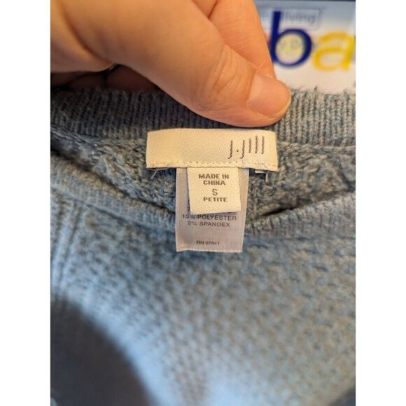 J Jill Cable Knit Sweater Women Small Petite Blue Button Hem Detail Pullover - Picture 2 of 16